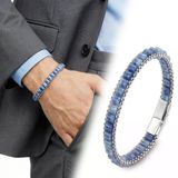 ? Premium Mavi Aventurin Doğal Taşlı Hasır Örgü Zincirli Erkek Çelik Bileklik 31832B28d12 - 20 Cm