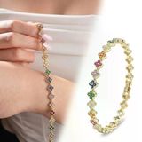 💎 Premium Parlak Altın Renk 5 Mm Çakra Taşlı Çiçek Model Kadın Bijuteri Bileklik 3183Kbv6d7 (~18Cm)