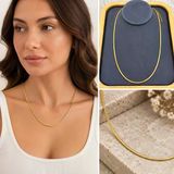 💎 Premium Parlak Ve Şık Gold Renk İnce Yılan Zincir 316L Çelik Kadın Kolye (45Cm)