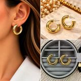 💎 Premium Parlak Ve Şık Gold Renk Kalın Açık Halka 316L Çelik Kadın Küpe