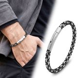 💎 Premium Siyah&Beyaz Tekli 4mm Kral Model Çelik Zincir Erkek Bileklik–Çelik Kilit 31835B2D10-21 cm