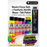 - Resim Fırça Seti Silikon Saplı 4’lü + Multi Akrilik Fosforlu Boya Seti 6×70 ml