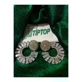 / Tiptop / Baget Taşli Krom Yuvarlak Küpe