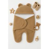 0-12 Ay Aralığı Peluş Welsoft Kumaş Kundak Bebek Battaniye - Kahverengi - 33 x 66