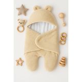 0-12 Ay Aralığı Peluş Welsoft Kumaş Kundak Bebek Battaniye Latte Renk - 33 x 66