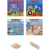 0-2 Yaş Hareketli Kitaplar Serisi -1.set /4 Kitap(Oyuncaklar-Makinalar-Lunapark-Liman)+Tablet Standı