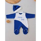 0-3 3-6 Ay Lucky Baby Nakışlı Es Çizgi Boy Şapkalı Erkek Bebek Tulumu Lacivert