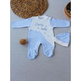 0-3 3-6 Ay Lucky Baby Nakışlı Es Çizgi Boy Şapkalı Erkek Bebek Tulumu Mavi