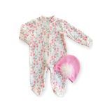0-3-6-9 Ay Çiçek Baskılı Tam Boy Çıtçıtlı Patikli Güllü Boneli Kız Bebek Tulumu - Pembe
