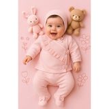 0-3 Ay Kız Bebek Yeni Doğan Pretty Gırl Fistolu Fırfırlı Armurlu Kumaş 5li Hastane Çıkışı Zıbın Seti - 0 - 3 Ay - Pembe