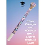 0.5 mm Iğne Uçlu Mavi Mürekkep Elmas Başlıklı Tükenmez Kalem Mor Tek Ebat