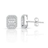 0.55 ct Baget Pırlanta Kare Tektaş Küpe