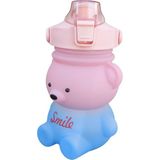 0.8 Lt. Pipetli Smile Ayıcık Sızdırmaz Plastik Öğrenci Motivasyon Matarası Suluğu(Sticker Hediyeli) - Mavi - Pembe