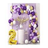 0-9 Yaş Macaron Mor Balon Zinciri Seti Gölge Mor Altın Balon Dekorasyon, 2