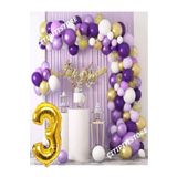 0-9 Yaş Macaron Mor Balon Zinciri Seti Gölge Mor Altın Balon Dekorasyon, 3