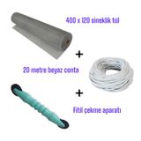 0 Mt Beyaz Sineklik Contası + Fitil Çekme Aparatı + 400x120 Cm Si