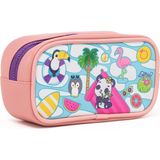 01112 Pembe Renk Panda Desenli Şeffaf Su Geçirmez Tek Bölmeli Kalem Kutusu