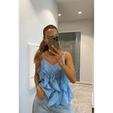 02Lady Fashion Yeni Sezon Ayarlanabilir Askılı Fırfırlı Viskon Kumaş Bluz