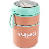 036-01- Paslanmaz Çelik Yuvarlak 2 Katlı Pembe-Yeşil Plastik Kaşıklı Yemek Taşıma Kabı 710ml