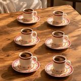 0643 12 Parça Porselen Türk Kahve Fincan Takımı - Kahve Fincan Seti - 90ML - Çok Renkli