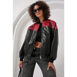 0698 Baskılı Suni Deri Bomber Ceket - Bordo - 40