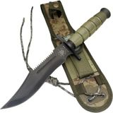 0698 Haki Komando Bıçağı 30CM - Testere Detaylı, Oluklu, Kılıflı - Çok Renkli