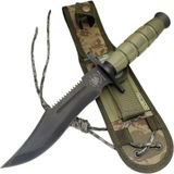 0698 Haki Komando Bıçağı 30CM - Testere Detaylı, Oluklu, Kılıflı