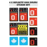 0726199643704 Çınar Extreme® 0 Rh- (Negatif) Kaskımı Çıkartma Yazılı 7 Parçalı Reflektif Kan Grubu Sticker Seti