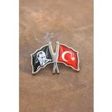 089 50005 Gümüş Atatürk Ve Ay Yıldız Türk Bayrak Yaka Rozeti