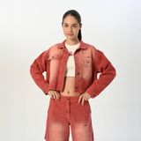 09-15 Yaş Kız Çocuk Gabardin Kısa Ceket - Vişne - Regular Fit - 14 - 15 Yaş