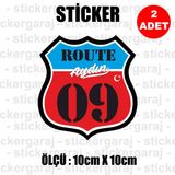 09 Aydın 2 Adet Plaka Sticker - İl Sehir Rota Etiket - Kask Motosiklet Otomobil Araba Pc Laptop Bilgisayar Cam Uyumlu