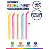 1.000 Adet Avantaj Paketi Tek Tek Ambalajlı Körüklü Karışık Renkli Plastik Pipet