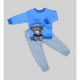 1-2-3 Yaş Filli Sallanan Ayak Desenli Likra Penye Kumaş Sweat Pantolonlu Kız Erkek 2li Çocuk Takımı - 1 Yaş - İndigo