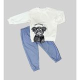 1-2-3 Yaş Filli Sallanan Ayak Desenli Likra Penye Kumaş Sweat Pantolonlu Kız Erkek 2li Çocuk Takımı Beyaz - 2 Yaş
