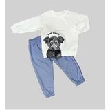 1-2-3 Yaş Filli Sallanan Ayak Desenli Likra Penye Kumaş Sweat Pantolonlu Kız Erkek 2li Çocuk Takımı Beyaz