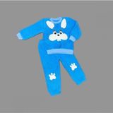 1-2-3 Yaş Kulaklı Tavşan Figürlü Kuzu Kumaş Sweat Pantolon Uzun Kollu Kız Erkek 2 Li Takımı Saks Mavisi - 1 Yaş