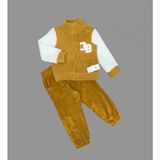 1-2-3 Yaş Kuzu Kumaş Fermuarlı Sweat Kadife Pantolonlu Uzun Kollu Kız Erkek Çocuk 2li Takım Hardal - 2 Yaş