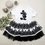 1-2-3 Yaş Payetli Mickey Baskılı Brode Etekli Kız Bebek Elbisesi Siyah - 2 Yaş