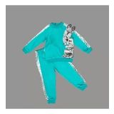 1-2-3 Yaş Payetli Pelüş Tavşan Desenli Likra Penye Kumaş Sweat Pantolonlu Kız 2li Çocuk Takımı Mint Yeşili