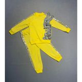1-2-3 Yaş Payetli Pelüş Tavşan Desenli Likra Penye Kumaş Sweat Pantolonlu Kız 2li Çocuk Takımı - Sarı - 1 Yaş