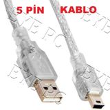 1.5 Metre Usb2.0 0.3M Şeffaf Usb Am/Mini 5Pin Şarj Kablo