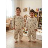 1.5 Tog Kollu Uyku Tulumu, %100 Doğal Pamuk, Çift Kat Pazen, Unisex, Ekru, 6-12 Ay