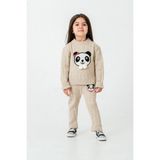 1-5 Yaş Kız Çocuk Panda Desenli Saç Örgü Kışlık Triko Takım 23217 - 2 - 3 Yaş - Bej
