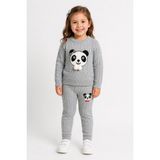 1-5 Yaş Kız Çocuk Panda Desenli Saç Örgü Kışlık Triko Takım 23217 - 3 - 4 Yaş - Gri