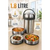 1.8 Litre 3'Lü Paslanmaz Çelik Sızdırmaz Termos Yemek Taşıma Kabı / Sefer Tası Beslenme Kutusu