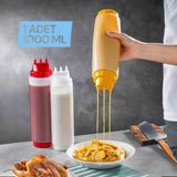 1 Adet 1000 ml 3 Delikli ( 2 Kapaklı.alttan ve Üstten ) Sos Şişesi. Ketçap Şişesi. Hardal Şişesi. Mayonez Şişesi. Krema Dökücü,sos Kabı,saklama Kabı ,yağlık - Şeffaf - 1 lt