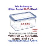 1 Adet 2.6Lt Sızdırmaz Hava Geçirmez Sağlam Kap Contalı Kilitli Derin Saklama Kabı