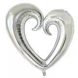 1 Adet 40 İnç 100 Cm Ortası Boş Folyo Gümüş Kalp Balon Doğum Günü Şık Süsleme