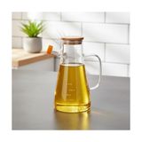 1 Adet 900 ml Bambu Kapaklı Borosilikat Cam Yağlık ve Sirkelik, Dayanıklı ve Ölçekli Tasarım, Damlatmaz Ağızlı Modern Mutfak Sosluk Şişesi - 0 - Siyah - Option-1