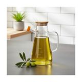 1 Adet 900 ml Bambu Kapaklı Borosilikat Cam Yağlık ve Sirkelik, Dayanıklı ve Ölçekli Tasarım, Damlatmaz Ağızlı Modern Mutfak Sosluk Şişesi - Option-1